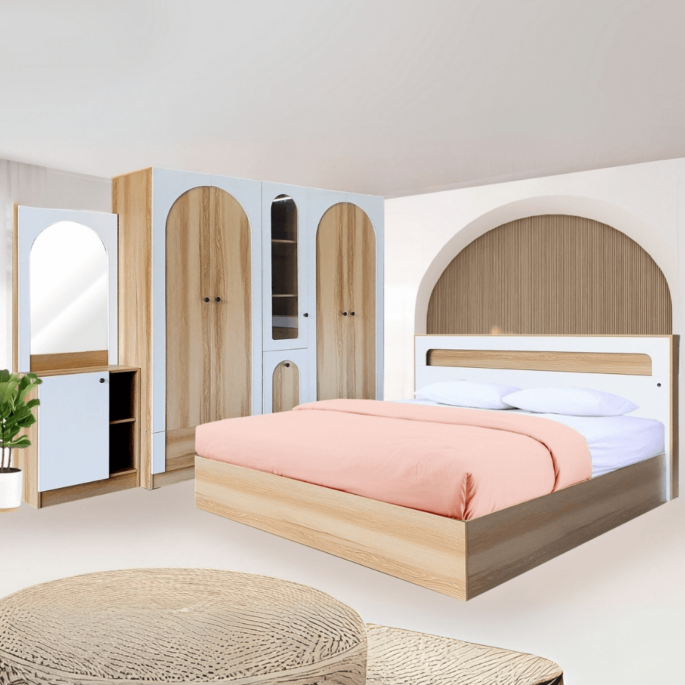 ชุดห้องนอน + ที่นอน PVC 6 ฟุต WISDOM DESIGN FURNITURE รุ่น ARISTA 9 สี แอช/ขาว_1